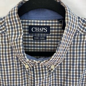 Chaps Easy Care Blue, Brown and White Plaid Button Down Shirt